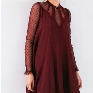 Embroidered Mesh Mock-neck dress